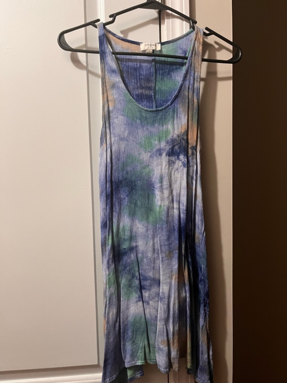 Umgee Blue Green Peach Tie-Dye Tank Dress